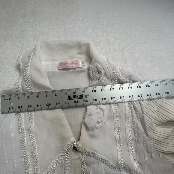 Pretty Angel Womens White Lace Boho Button Down Blouse Top Size Medium Collared - Picture 8 of 11